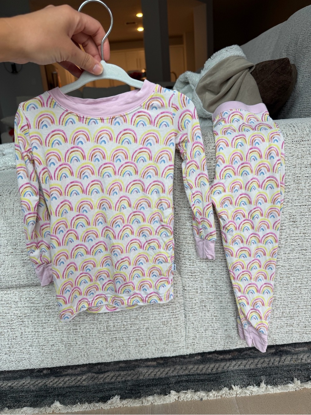 Little Sleepies Rainbow Print Pajama Set - Pink Trim